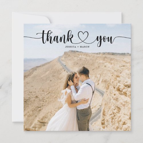 Simple Heart Script Square Wedding Thank You Cards