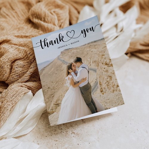 Simple Heart Script Wedding Folded Thank You Cards
