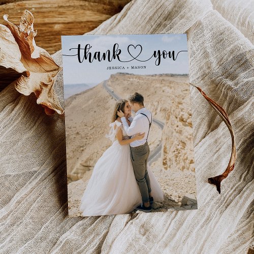 Simple Heart Script Wedding Thank You Cards