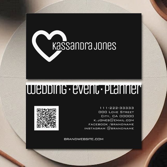Simple Heart Shape Outline Black and White Modern Business Card (Creator Uploaded)