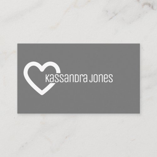 Simple Heart Shape Outline Gray and White Modern Business Card