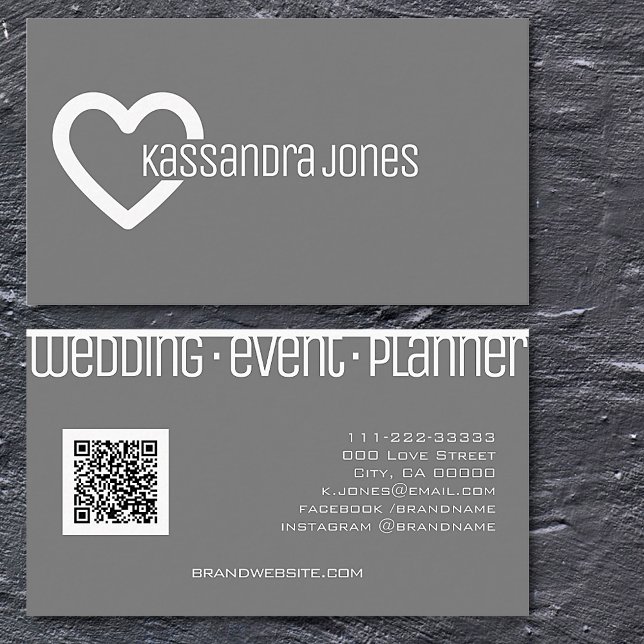 Simple Heart Shape Outline Gray and White Modern Business Card (Creator Uploaded)
