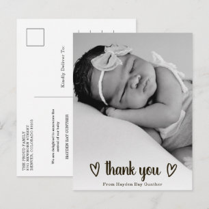Simple Heart Thank You Photo Cute Birth Announcement Postcard