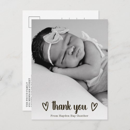 Simple Heart Thank You Photo Cute Birth Announcement Postcard