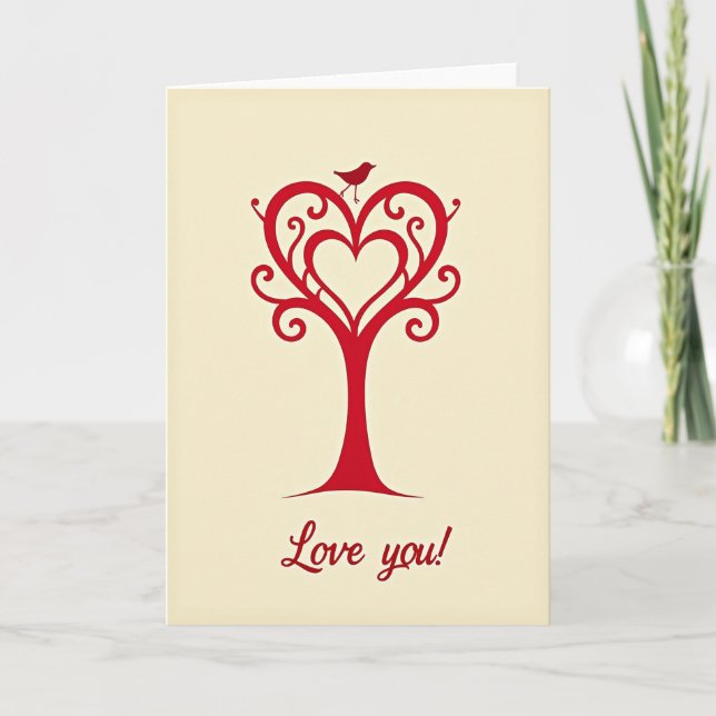 Simple Heart Tree Love Bird Card (Front)