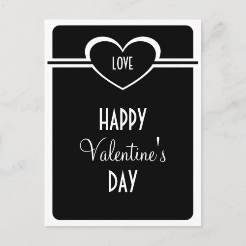 Simple Heart Valentines Day Postcard Black and W Holiday Postcard