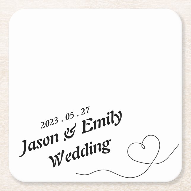 Simple Heart With Name Wedding Coasters (Front)