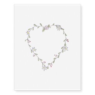 Simple Heart Wreath with Daisies and Roses Temporary Tattoos