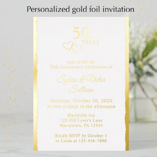 Simple Hearts 50th Wedding Anniversary Party Gold Foil Invitation