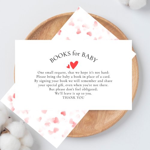 Simple Hearts Books For Baby Shower Enclosure Card