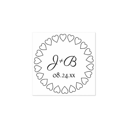 Simple Hearts Elegant Script Monogrammed Wedding Rubber Stamp