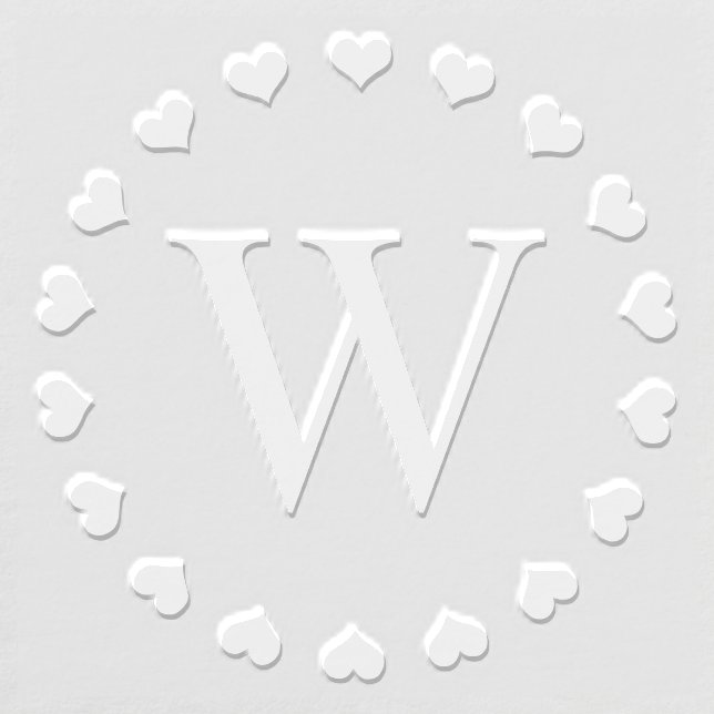 Simple Hearts Round Frame Single Initial Monogram  Embosser (Design)