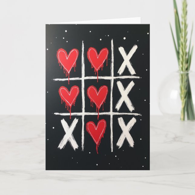 Simple Hearts Tic Tac Toe Card (Front)