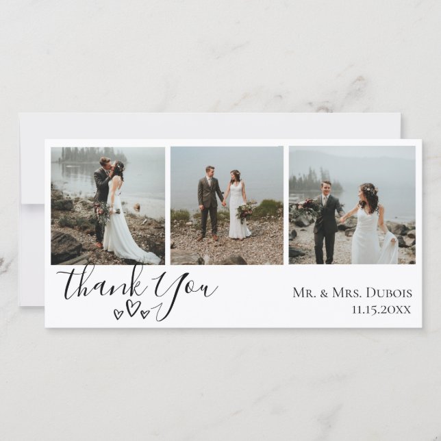 Simple Hearts Wedding Photo Thank You (Front)