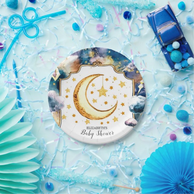 Simple Heavenly Star Celestial Baby Shower Paper Plates (Party)