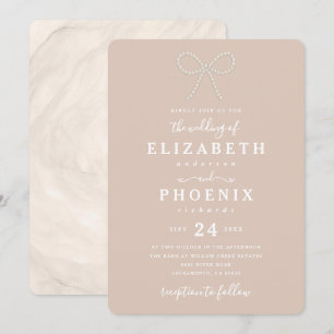 Simple Heirloom Pink Pearl Bow Trendy Wedding Invitation