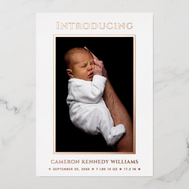 Simple Hello Baby Cute Custom Photo Newborn Birth Foil Invitation (Front)