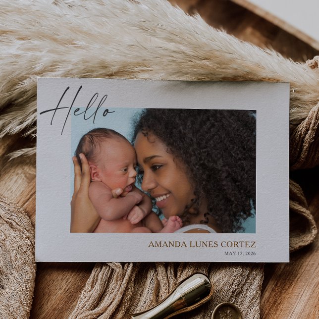 Simple Hello Baby Photo Announcement Card (Creator Uploaded)