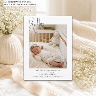 Simple Hello Baby Photo Birth Announcement Postcard