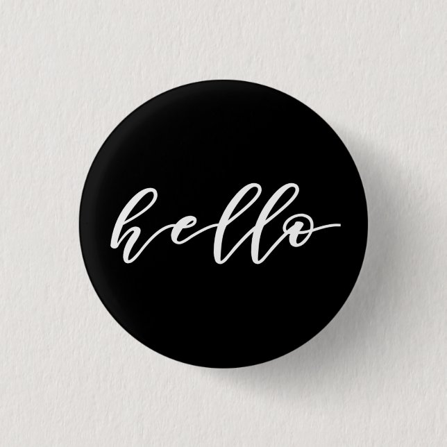 Simple Hello in Beautiful Calligraphy Script Butto Button (Front)