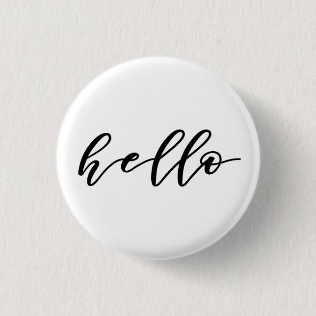 Simple Hello in Beautiful Calligraphy Script Button (Front)