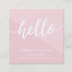 SIMPLE HELLO SCRIPT hand drawn type geometric pink Square Business Card