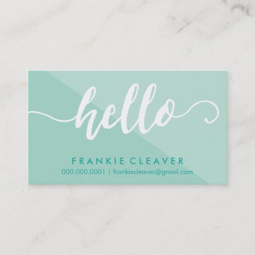 SIMPLE HELLO SCRIPT hand drawn type mint white Business Card