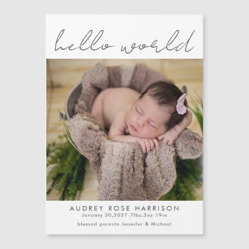 Simple Hello World Photo Magnet Birth Announcement