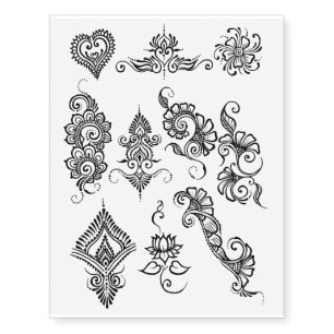 Simple henna design temporary tattoo sheet