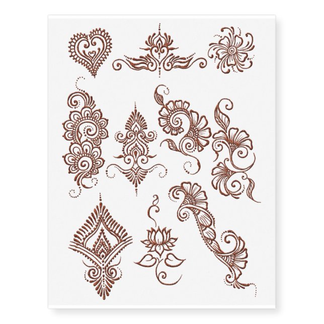 Simple henna design temporary tattoo sheet- Copper (Front)