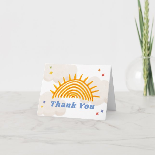 Simple Here Comes The Son Sunshine Baby Shower  Thank You Card (Front)