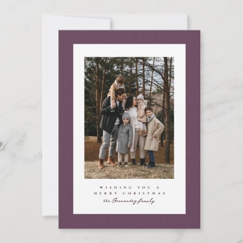 Simple herringbone frame purple Christmas photo Holiday Card