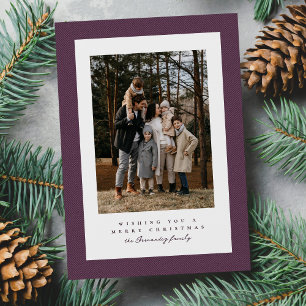 Simple herringbone frame purple Christmas photo Holiday Card