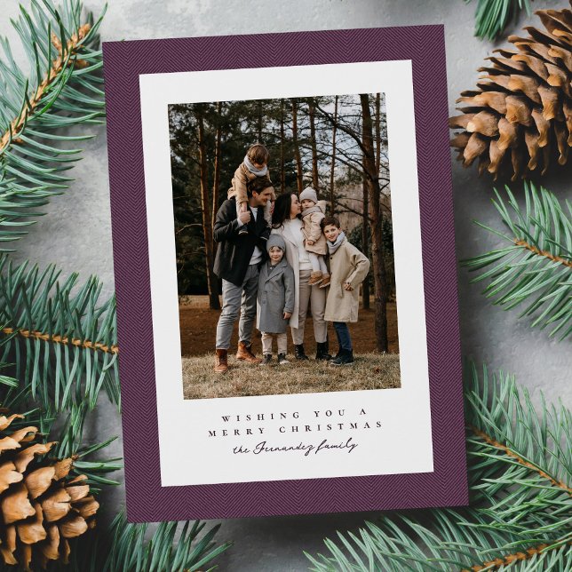 Simple herringbone frame purple Christmas photo Holiday Card (Creator Uploaded)