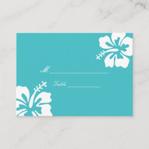 Simple Hibiscus Turquoise Wedding Place Card
