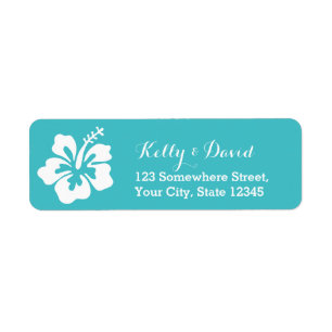 Simple Hibiscus Turquoise Wedding Return Address Label