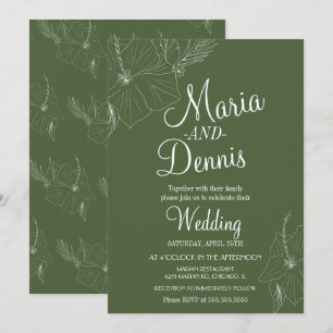 Simple HibiscusTropical Line Green Invitation