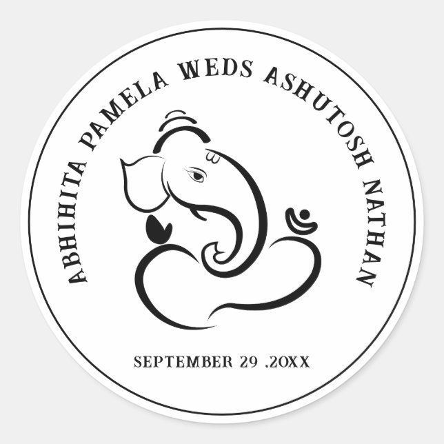 Simple Hindu Wedding Ganesha Classic Round Sticker (Front)