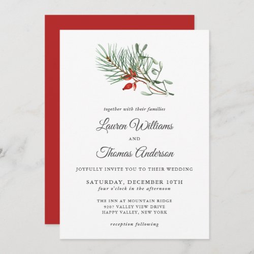 Simple Holiday Botanical Wedding Invitation