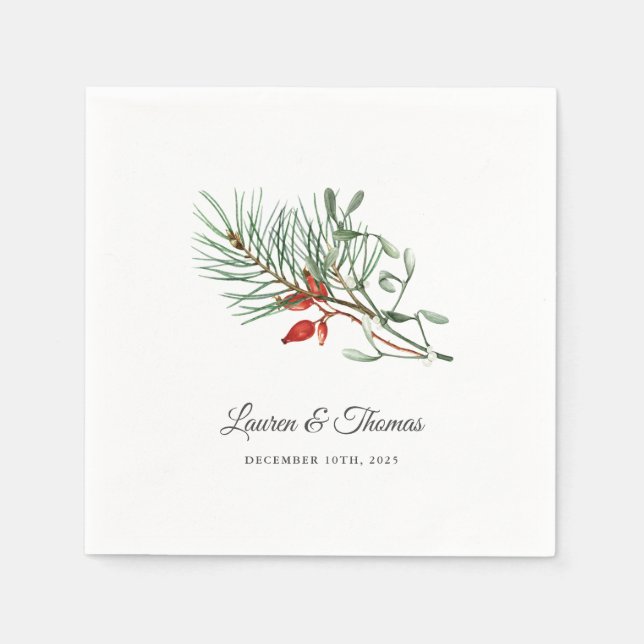 Simple Holiday Botanical Wedding Napkins (Front)