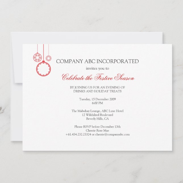 Simple Holiday Corporate Party Invitation (Front)