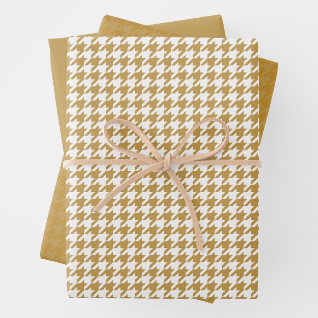 Simple Holiday houndstooth Aztec Gold  Wrapping Paper Sheets (In situ)