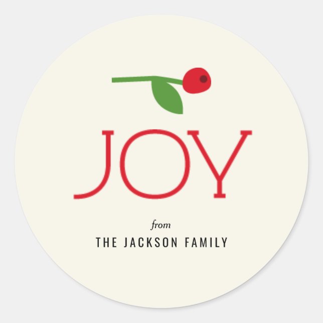 Simple Holiday Joy Berry Branch Classic Round Sticker (Front)