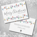 Simple Holiday Lights Merry Christmas Card<br><div class="desc">A festive, fun, and simple Christmas card featuring strings of colorful Christmas lights on the front and back. The front displays "Merry Christmas" in script typography, along with your family name or business name in a simple font. You can also choose to change the background color to better fit your...</div>