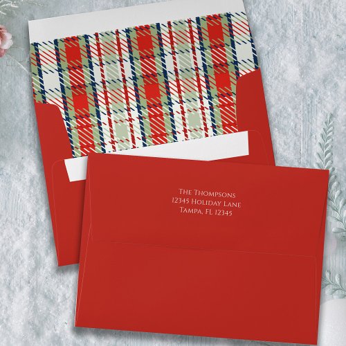 Simple Holiday Minimalist Red Winter Festive Plaid Envelope