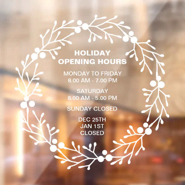 Simple Holiday Opening Hours Sign, Christmas Window Cling | Zazzle