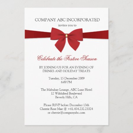 Simple Holiday Red Ribbon Corporate Party Invitation