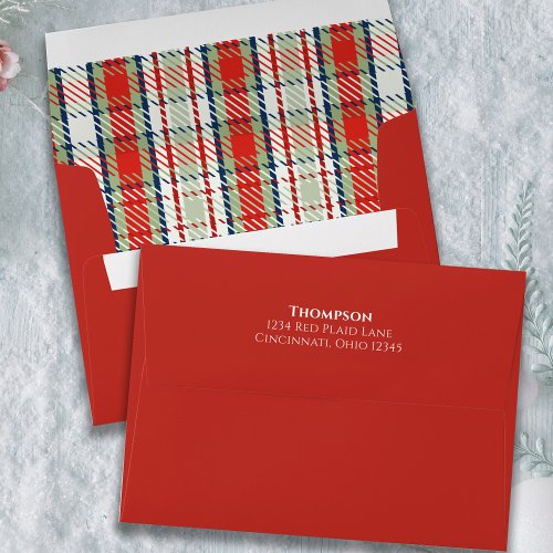 Simple Holiday Rustic Red Green Plaid Pattern Cute Envelope