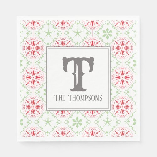 Simple Holiday Snowflake Pattern Monogram Initial Napkins