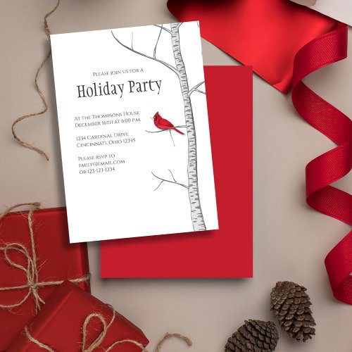 Simple Holiday Winter Red Cardinal Birch Tree  Invitation